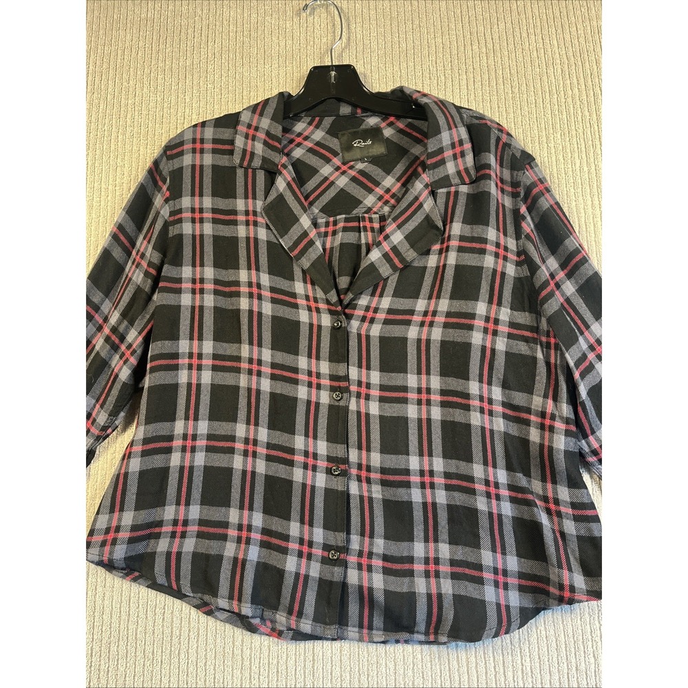 Rails Plaid Shirt Top‎ Women's L Black Button Up Boxy Soft